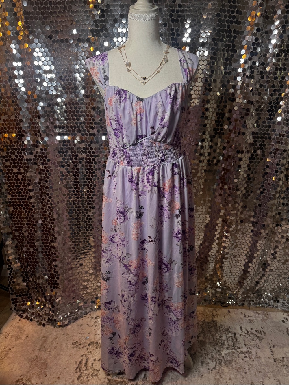 Grace Karin Lavender Floral Maxi Dress with Peach Accents - Picture 2 of 4